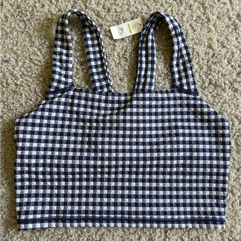 NWT Aerie Blue and White Gingham Crop Top